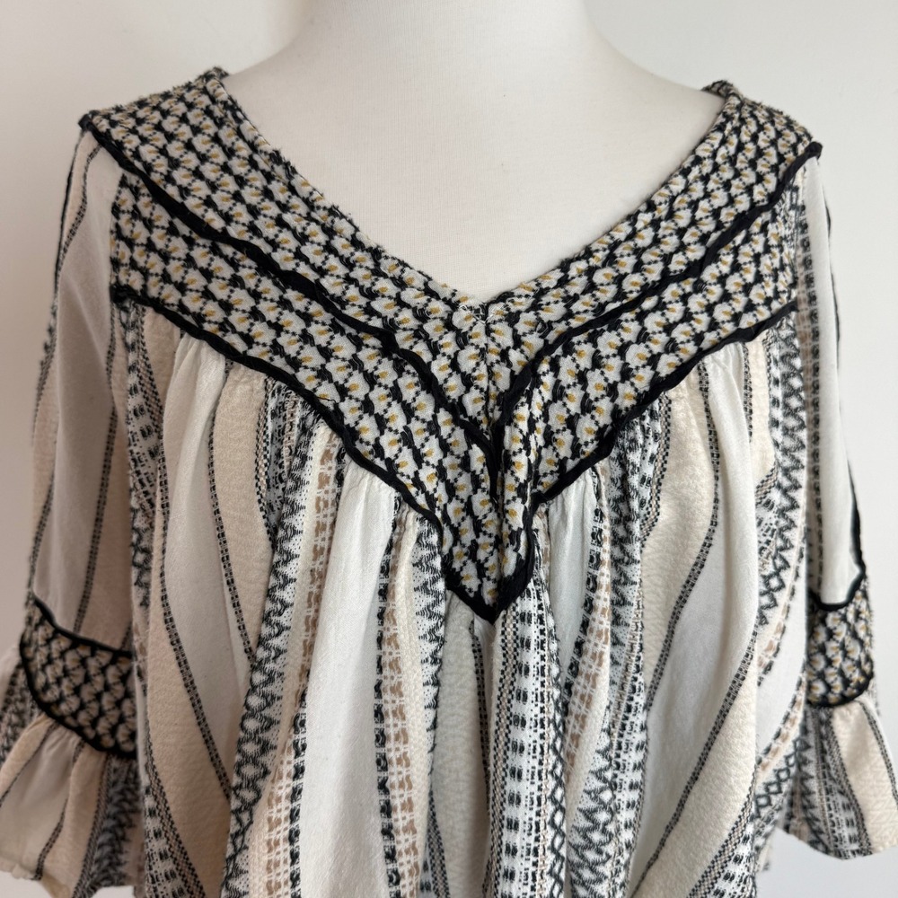 Free People Runnin On A Dream Boho Peasant Blouse M Cotton Bell Sleeve Festival - Picture 3 of 15